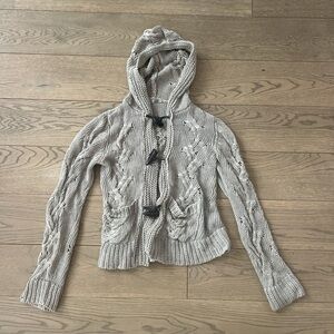 Roberto Collina Beige Cable Knit Hooded Sweater Toggle Closure Y2K Women’s XS